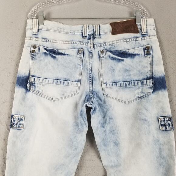 Blue Cult Jeans Mens 34 White Indigo Moto Distressed Biker Denim Zipper Pockets - Picture 8 of 16
